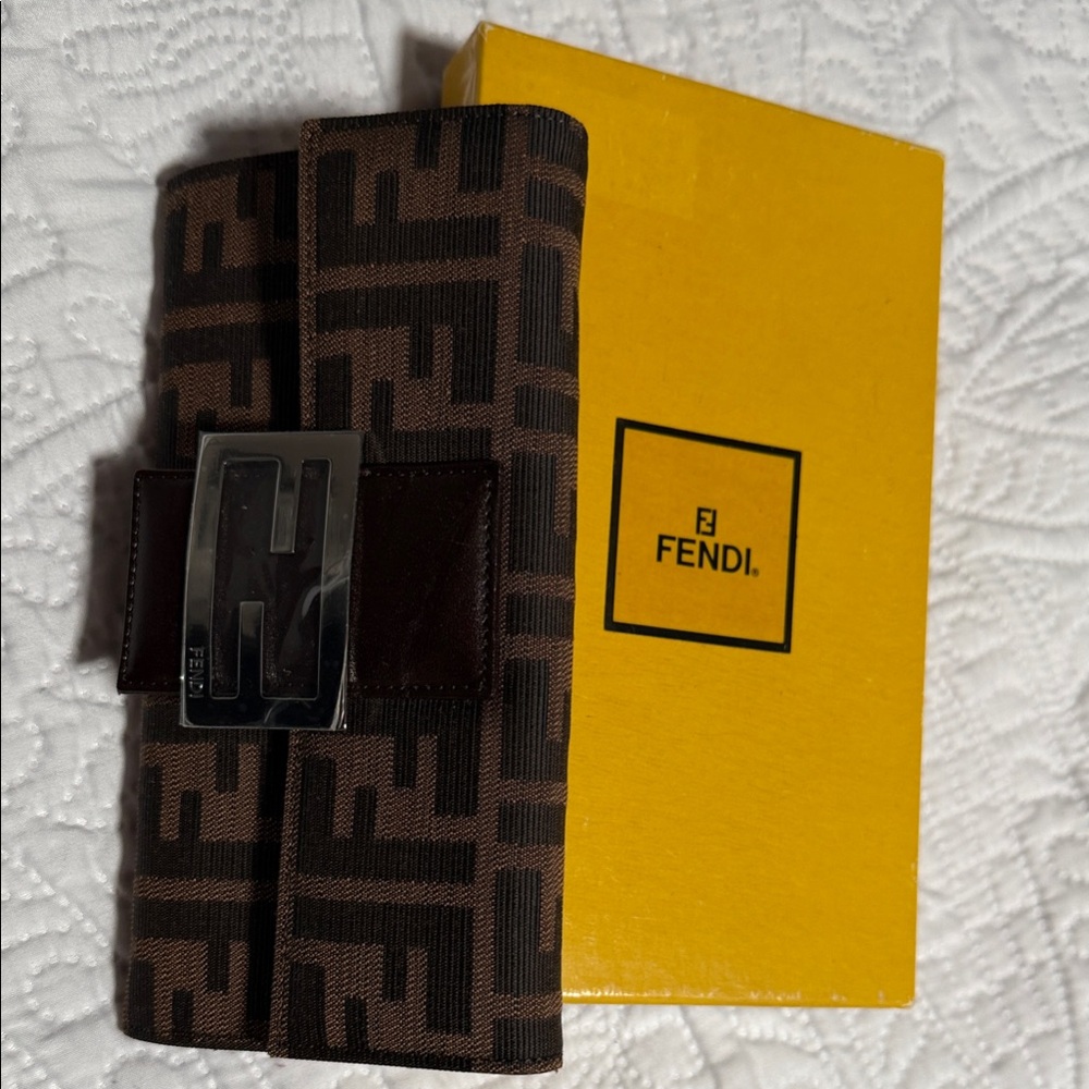 Fendi Brown and Black Logo Clutch